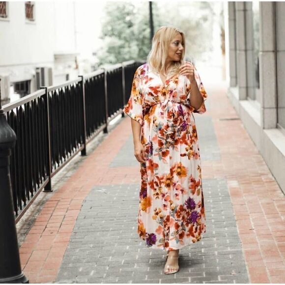 H&M Dress Kaftan Viscose Floral Print Long Midi - Picture 6 of 6